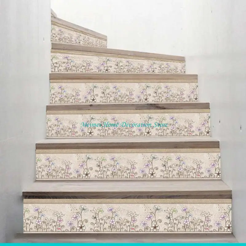 H7BF 6Pcs Floret Tile Floor Stair Sticker Bathroom Kitchen Decor Waterproof Decals Adhesive Art Wallpaper