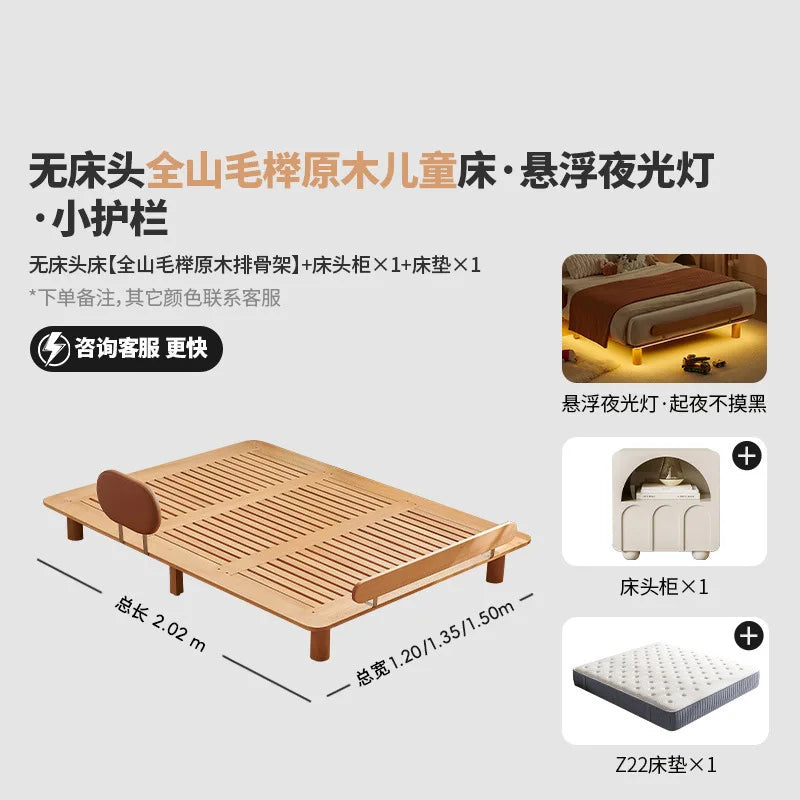Boys and girls bed small apartment single bed 1.5 meters simple full solid wood tatami no bedside children's bed