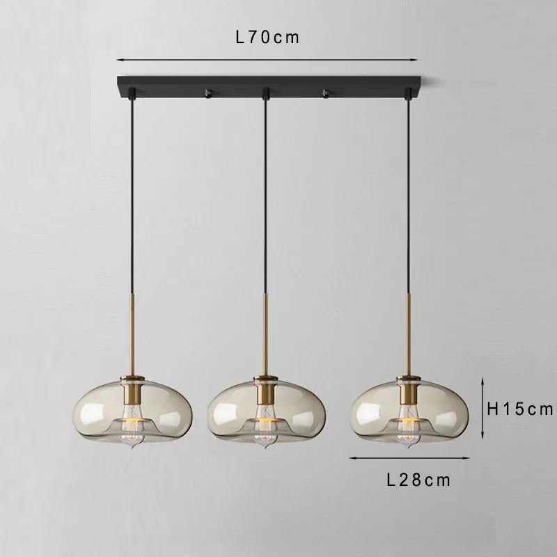 Lamp Modern 3-Light Pendant Light Fixtures, Industrial Hanging Ceiling Lamp With Amber Glass Shade, Vintage Black Pendant Light