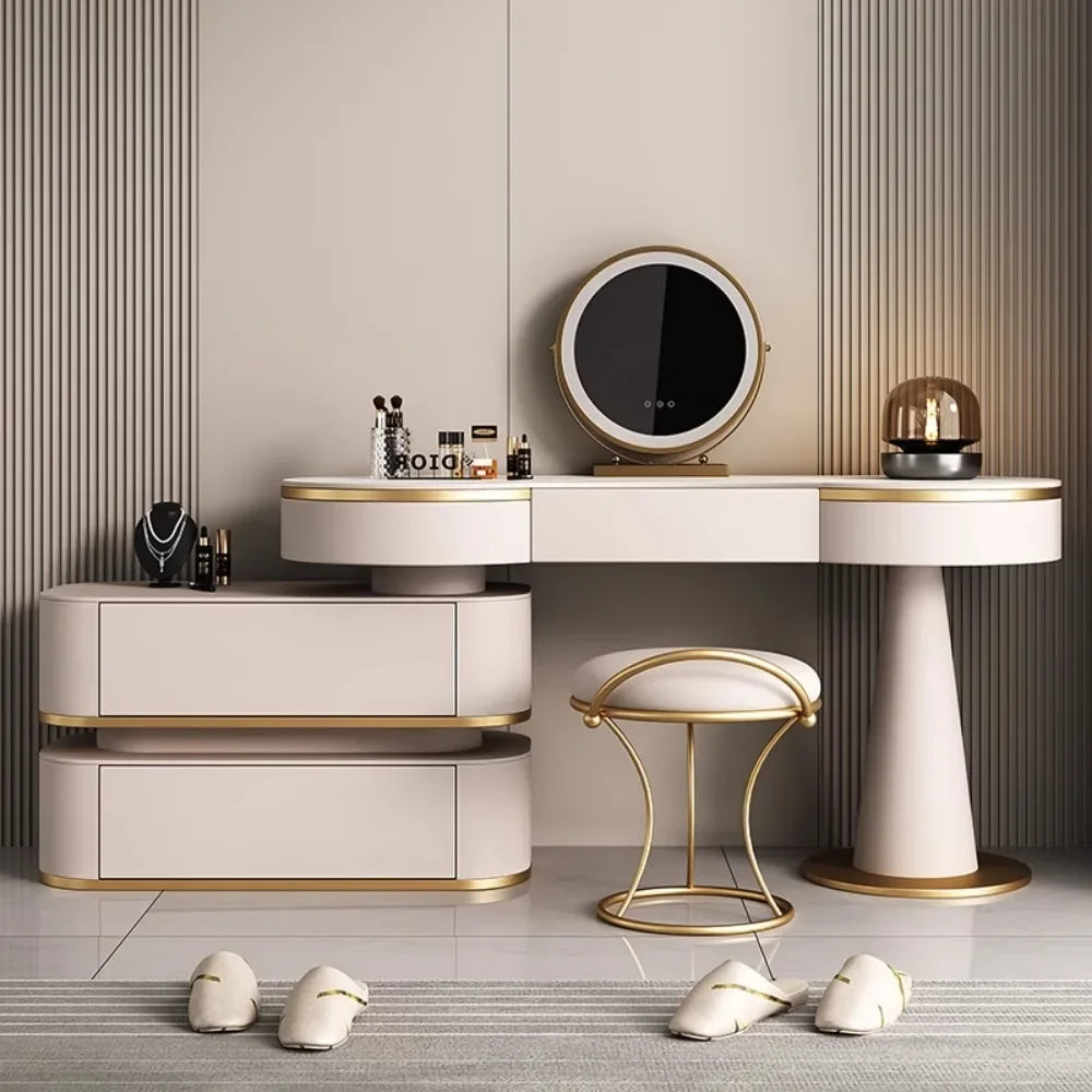 Luxury Corner Dressing Table Combs Organizer Flower Cosmetic Mirror Dressing Table Jewelry White Espejo Tocador Home Decor