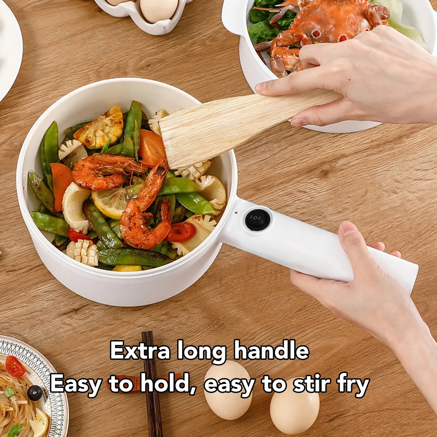 Electric Cooking Pot 1.8L Mini Multifunctional Anti Stick 2 Speed Adjustable 600W with Steam Basket Electric Ramen Cooker