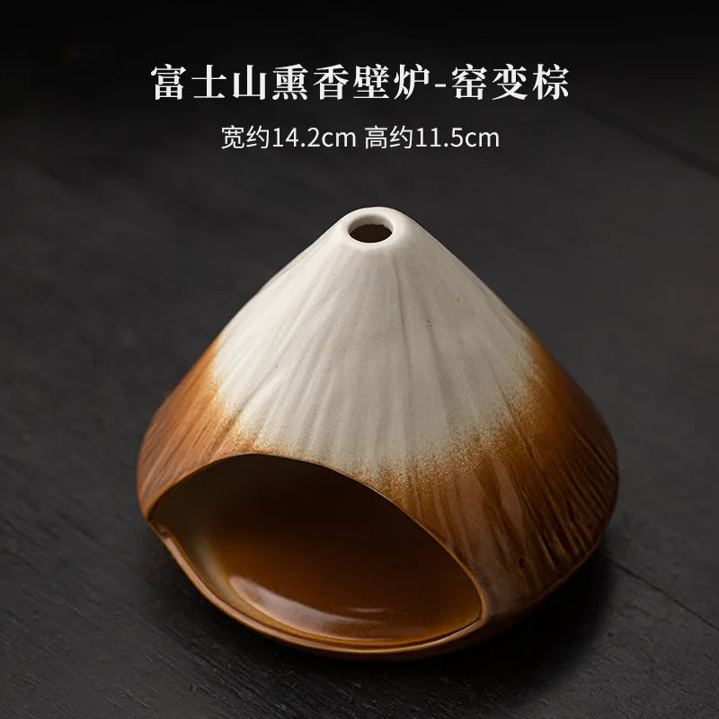 Mount Fuji Glazed Incense Fireplace - Large Kiln-Fired Ceramic Burner for Palo Santo Sage Cedar, Spiritual Meditation Home