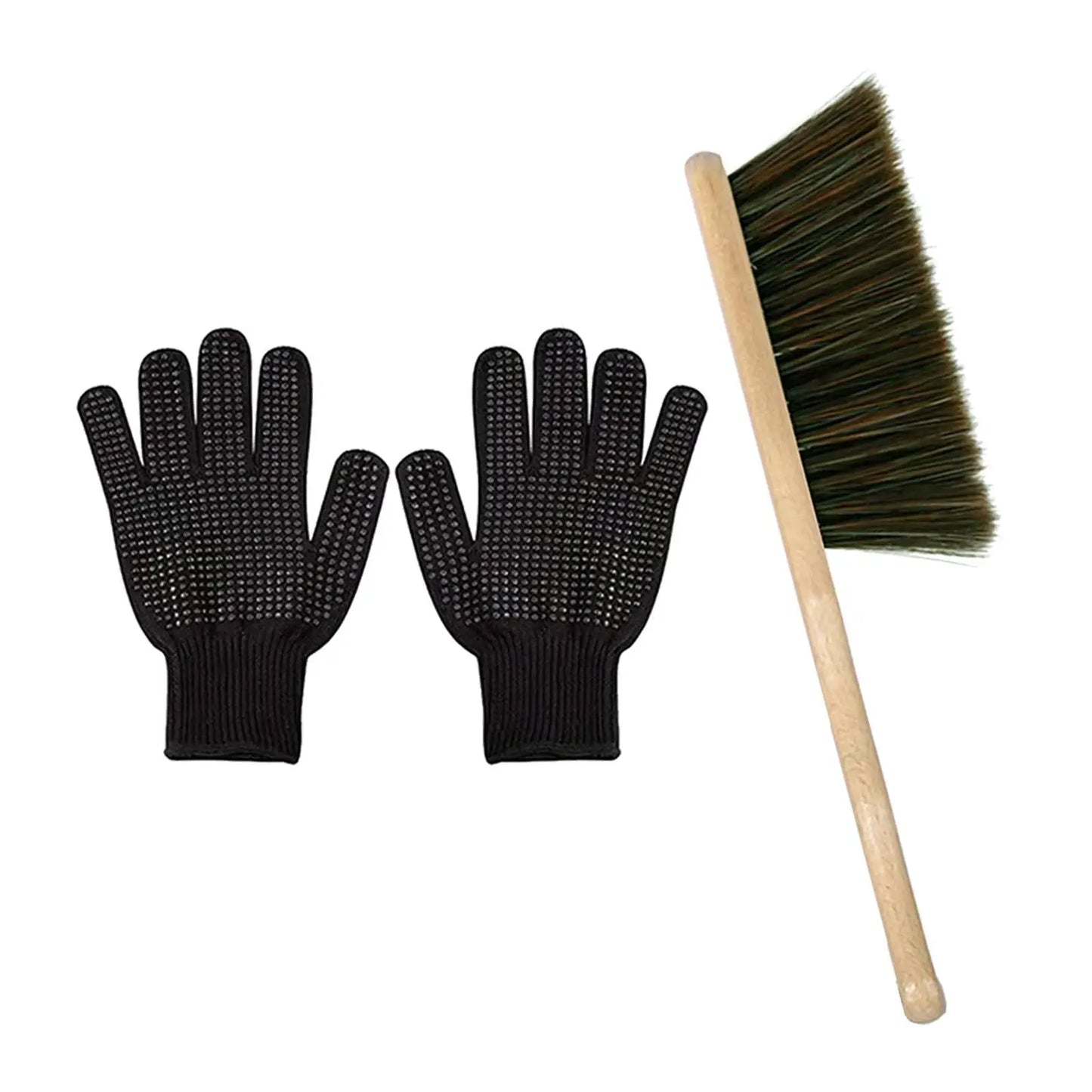 Fire Place Tool Set Hearth Tidy Black Gloves Firepit Wood Burner Accessories Fireplace Broom Steel Shovel and Ash Brush Set