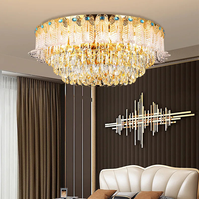 European Living Room Chandelier High-end Luxury Gold Candle Lamp Lamp Arm Inlaid With Diamonds Dining Room K9 Crystal Lamp Hot