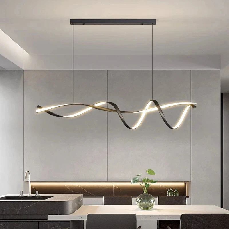 Nordic artistic home decor led chandelier Modern long strip pendant lamps Dining Living room Restaurant hanging indoor lighting