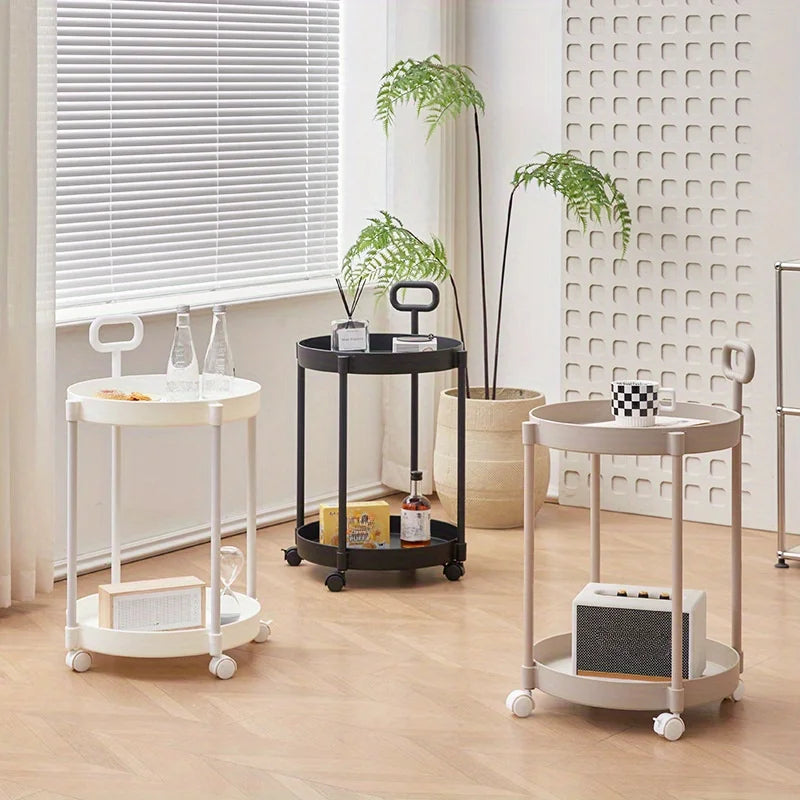 Elegant 2-Tier Side Table with Wheels - Trolley Table in Living Room|Simple Sofa Table with Handle|Easy To Move Coffee Table
