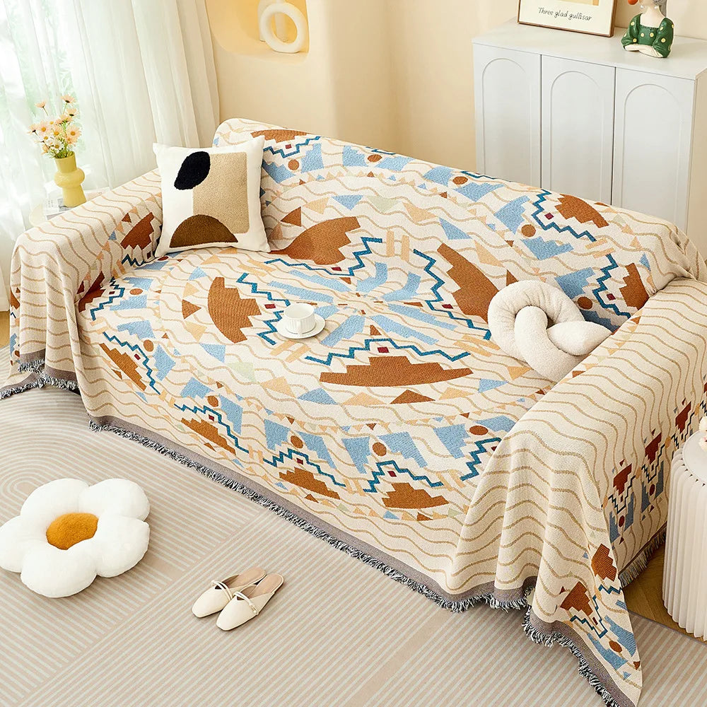 Sofa Towel  with Full Coverage Ins Cream Wind Cotton Yarn Camping Blanket Sofa Cushion Cover All  Season Universal All Inclusive