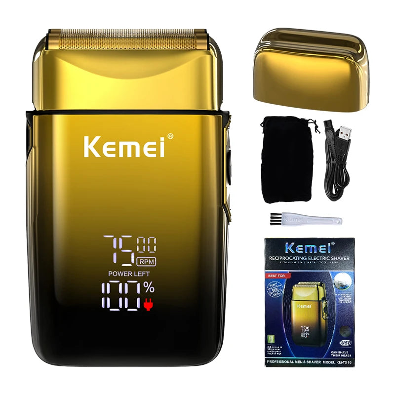 Kemei TX10 new electric shaver with LED display rechargeable beard shaver men's bald shaver original blade accessories