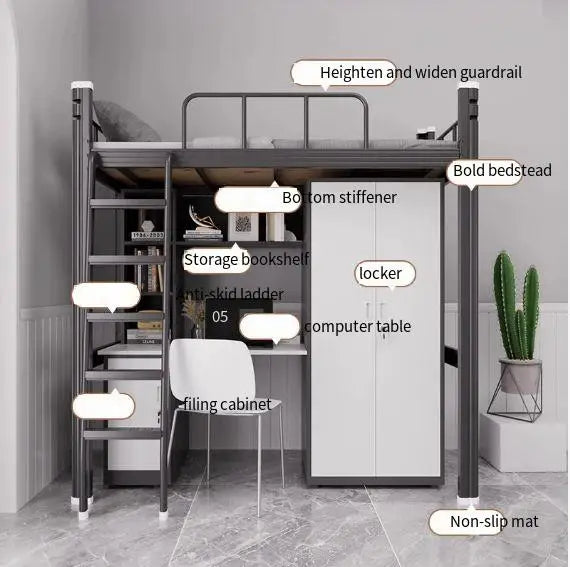 Upper Bed Lower Table Combined Bed College Dormitory Elevated Bed Small Apartment Household Wrought Iron Bed Apartment Bed