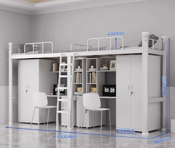 Upper Bed Lower Table Combined Bed College Dormitory Elevated Bed Small Apartment Household Wrought Iron Bed Apartment Bed