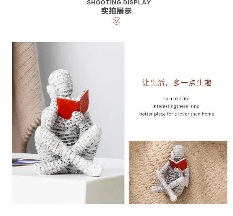 Resin Abstract Home Decor Figurines Simple Reading Desk Stylish Art Decor for Bookshelf Living Room Home Office Spaces Art Decor