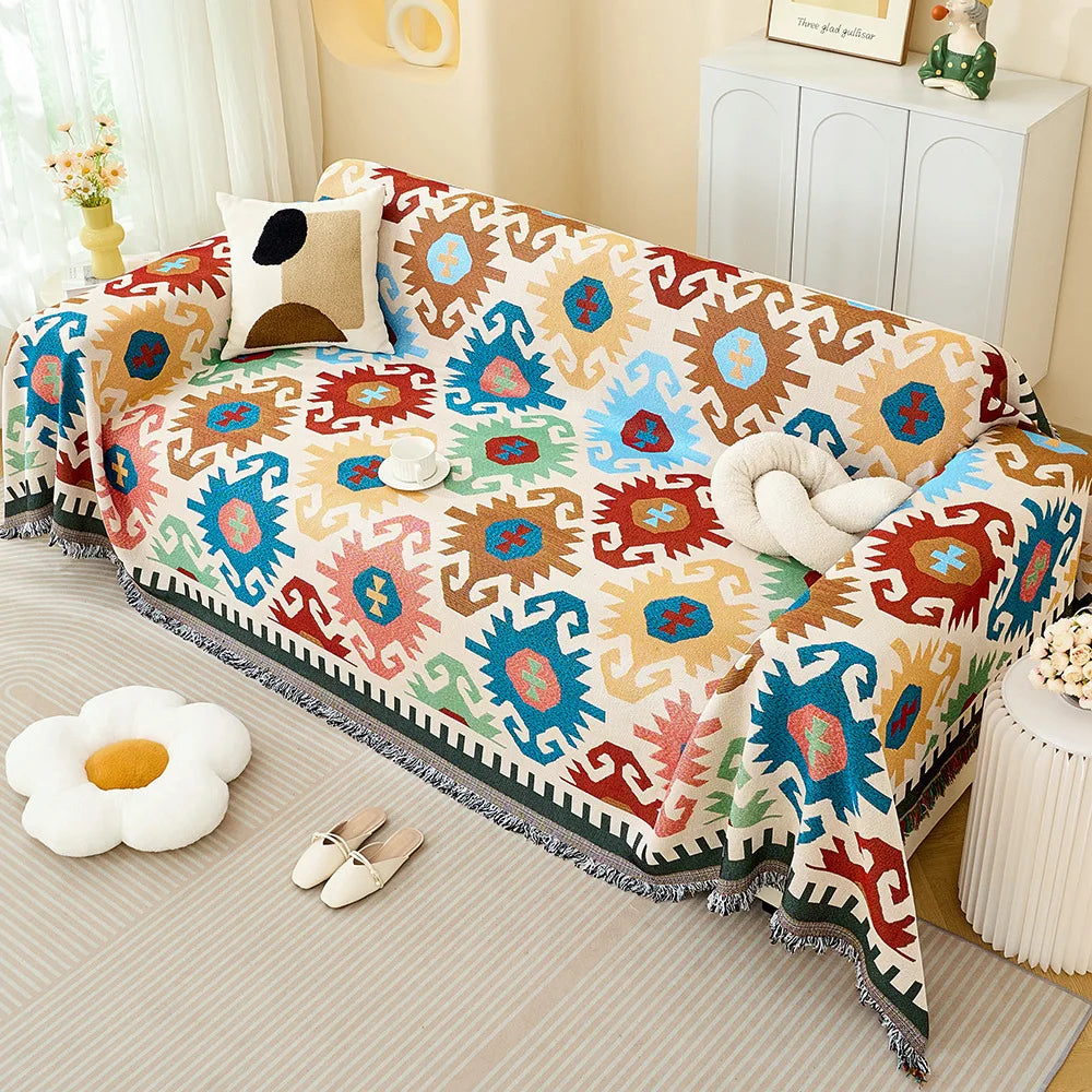 Sofa Towel  with Full Coverage Ins Cream Wind Cotton Yarn Camping Blanket Sofa Cushion Cover All  Season Universal All Inclusive