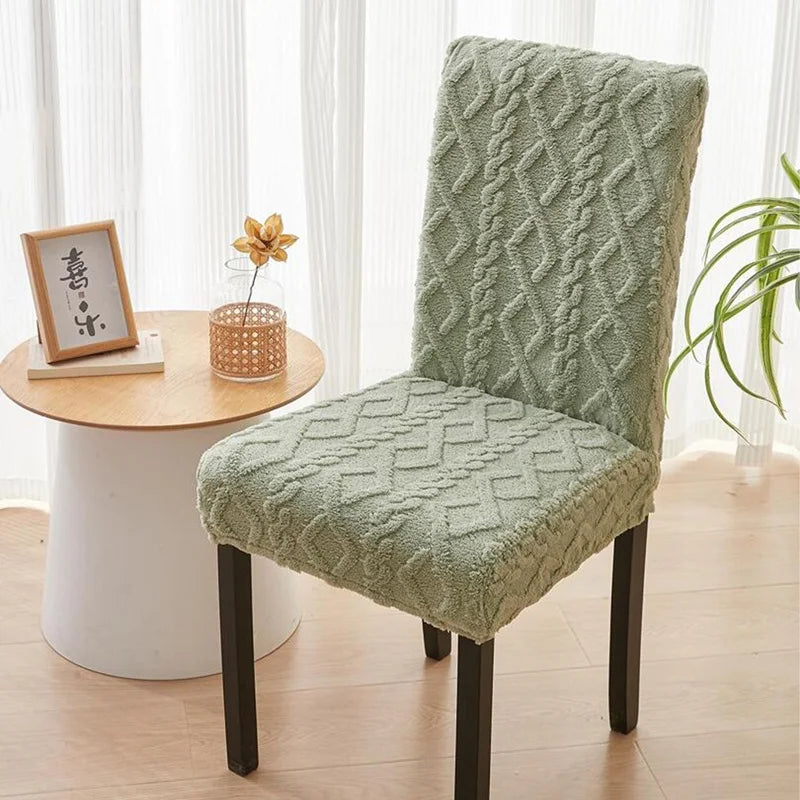 Thick Dining room Chair Cover Jacquard Plush Stretch Chair Slipcovers Solid Color Office Chairs Covers for Living Room Wedding