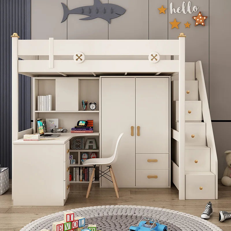 Bed and Desk Integrated Adult Combined Bed Bunk Bed with Wardrobe Elevated Bed Children's Bed Two-storey High and Low Bunk Bed