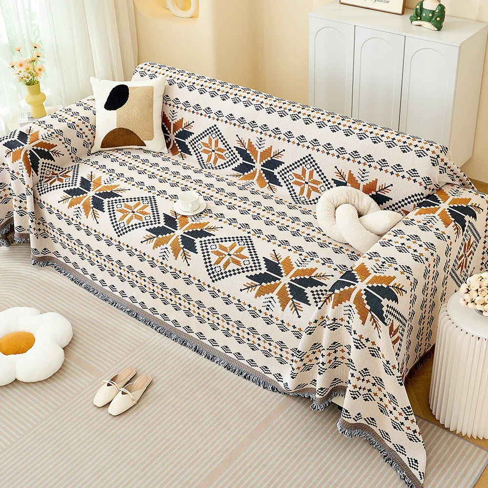 Sofa Towel  with Full Coverage Ins Cream Wind Cotton Yarn Camping Blanket Sofa Cushion Cover All  Season Universal All Inclusive