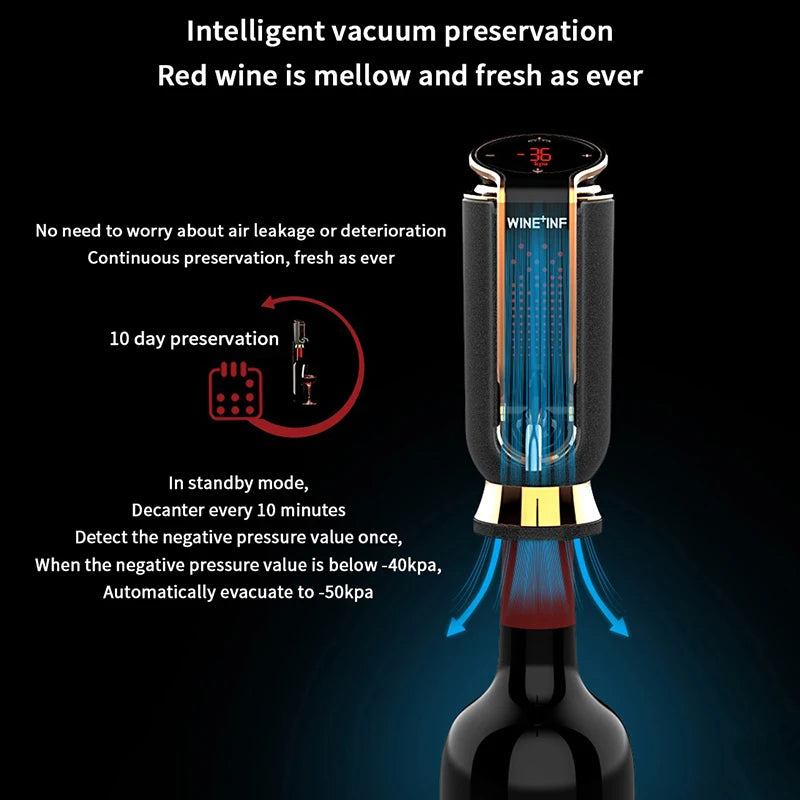 High-End Electric Wine Aerator With Decanter, Dispenser & Vacuum Pump, Touch Screen LED Display; Wine Conservation System.