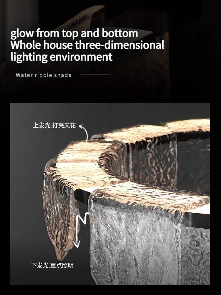 Luxury Living Room LED Chandelier Creative Ice Silk Glass Lamp Home Decoration Dining Room Main Light Bedroom Lighting Fixture