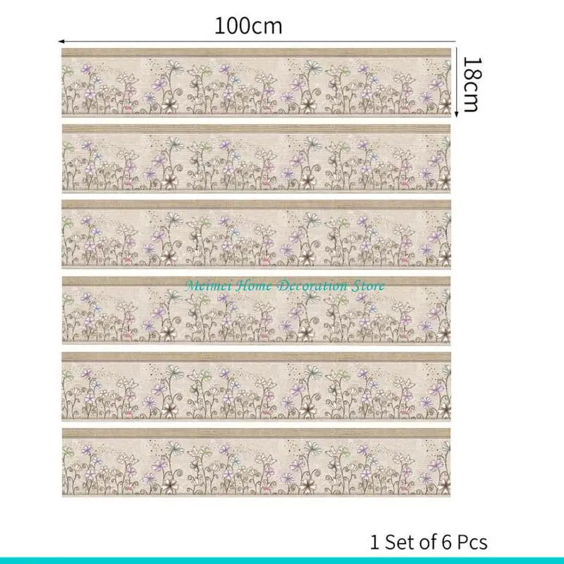 H7BF 6Pcs Floret Tile Floor Stair Sticker Bathroom Kitchen Decor Waterproof Decals Adhesive Art Wallpaper