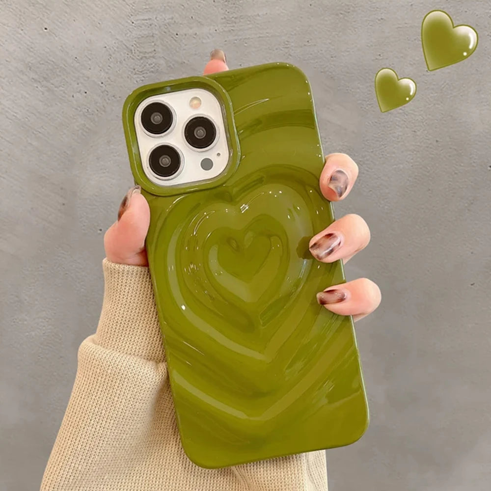 INS Glossy Love Heart Phone Case For iPhone 15 14 Pro Max 13 12 11 Pro Max Cute Fashion Soft Silicone Bumper Shockproof Cover