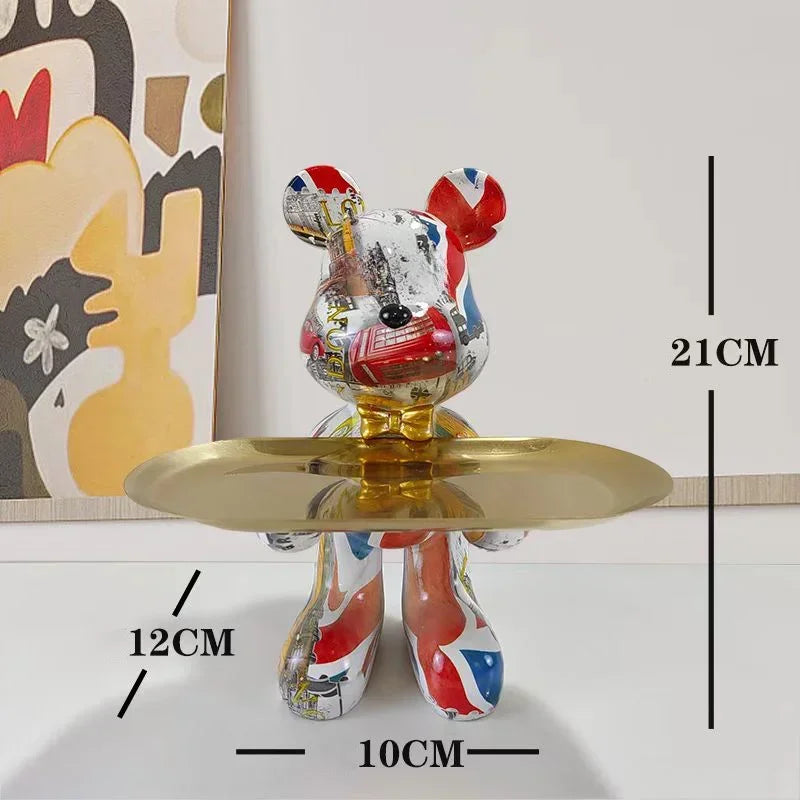 21cm Graffiti Bear Ornament Figurine Home Decoration Animal Statue Keys Storage Shelf Modern Room Sculpture Table Decor Gift
