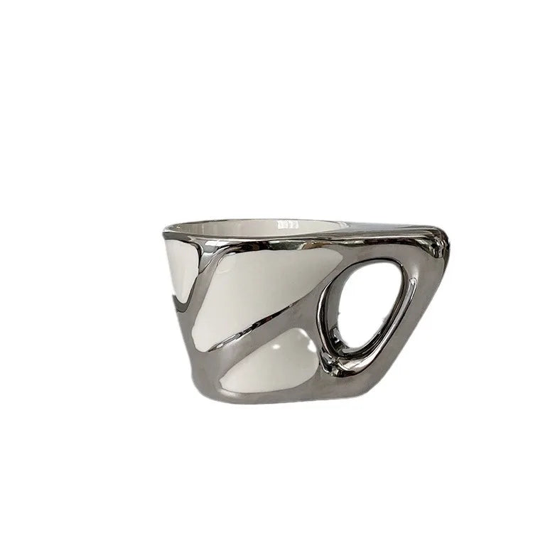 Mugs Creative Artwork Texture Mug Silver Ceramic Texture Cup Caffeine Awakens Wandering Brain Cells Ceramic Coffee Cups