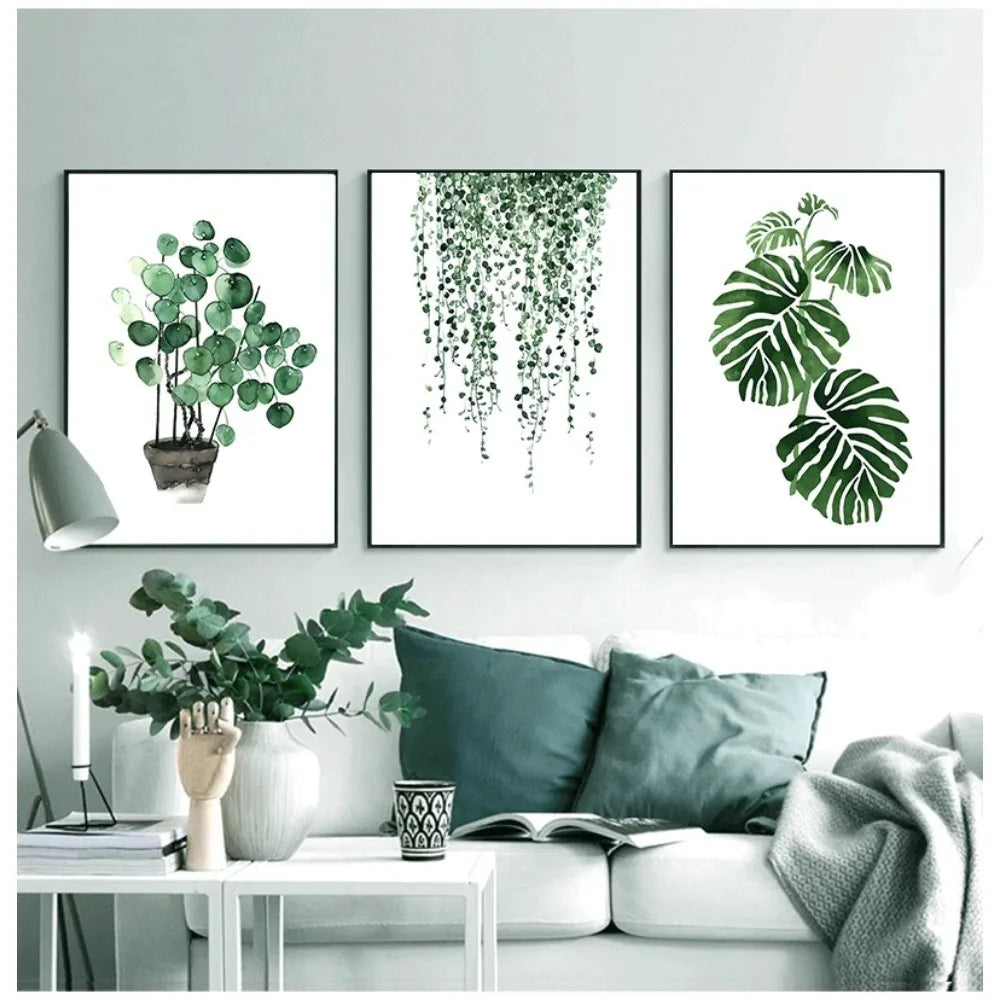 Wall Art Paintings for Living Room Home Decor Scandinavian Style Tropical Plants Poster Green Leaves Decorative Picture Modern