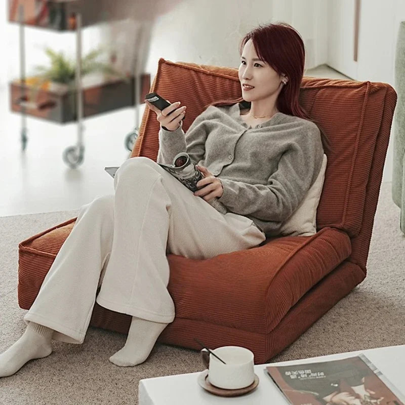 Lazy sofa, creamy style living room, foldable dual-purpose single sofa, small-sized household, reclining or sleeping sofa bed