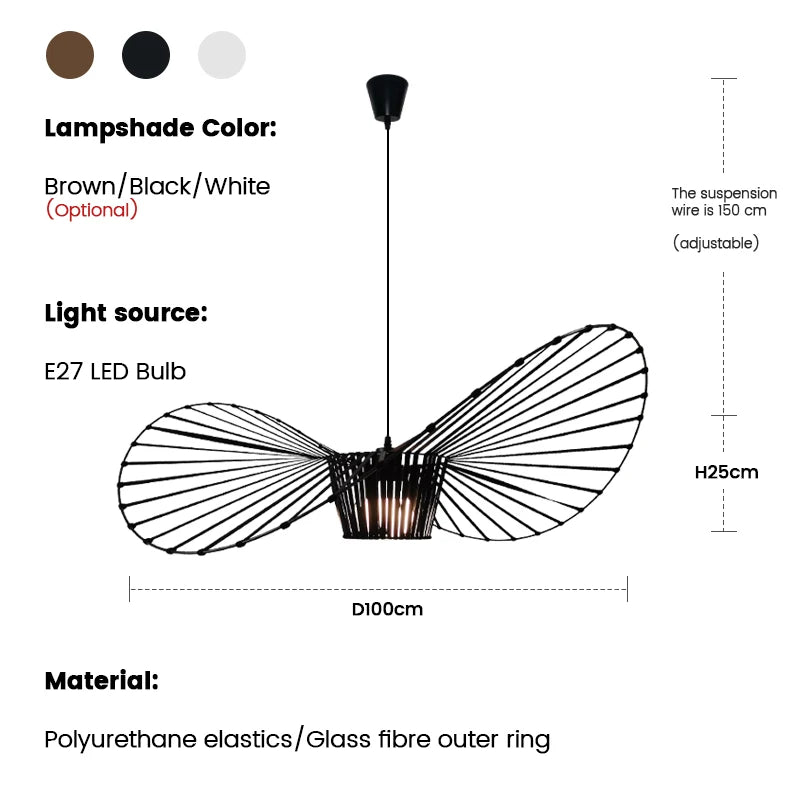 Modern Designer Art LED Chandeliers Retro Hanging Pendant Light for Living Dining Room Kitchen Suspension Straw Hat Lamps