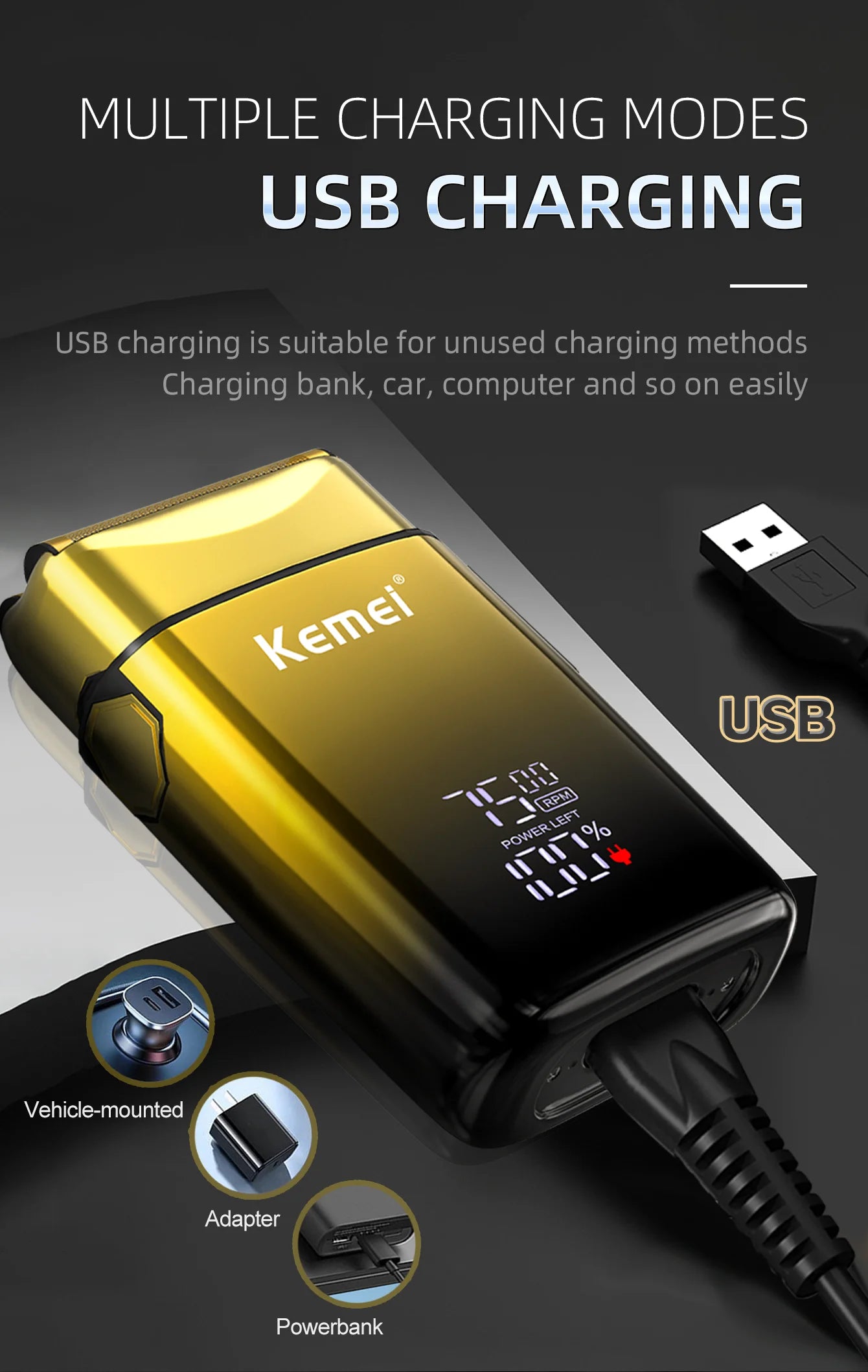 Kemei TX10 new electric shaver with LED display rechargeable beard shaver men's bald shaver original blade accessories