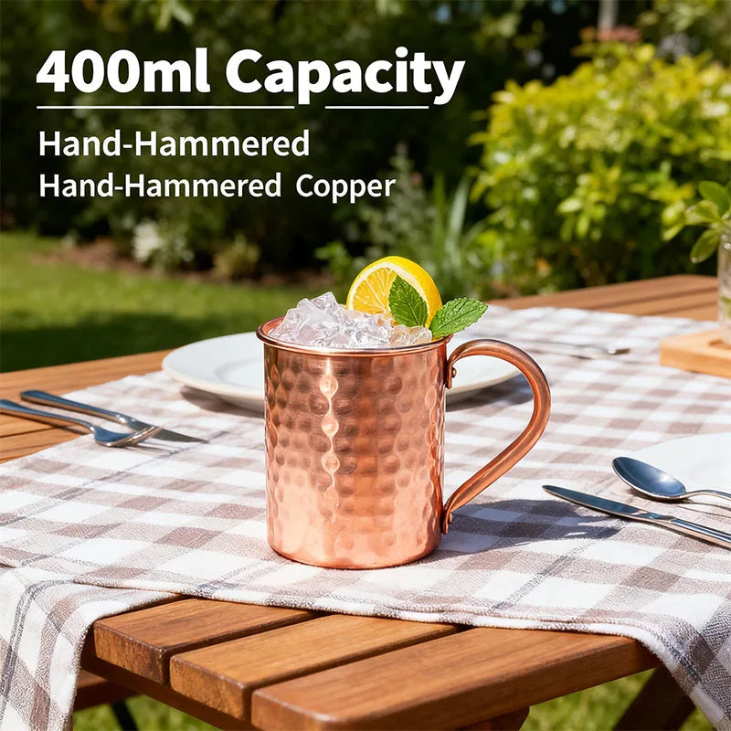 400ml Hammered Pure Copper Moscow Mule Mug | Classic Copper Cocktail Mug | Hand-Hammered Finish | Insulated Feel | Vintage Gift