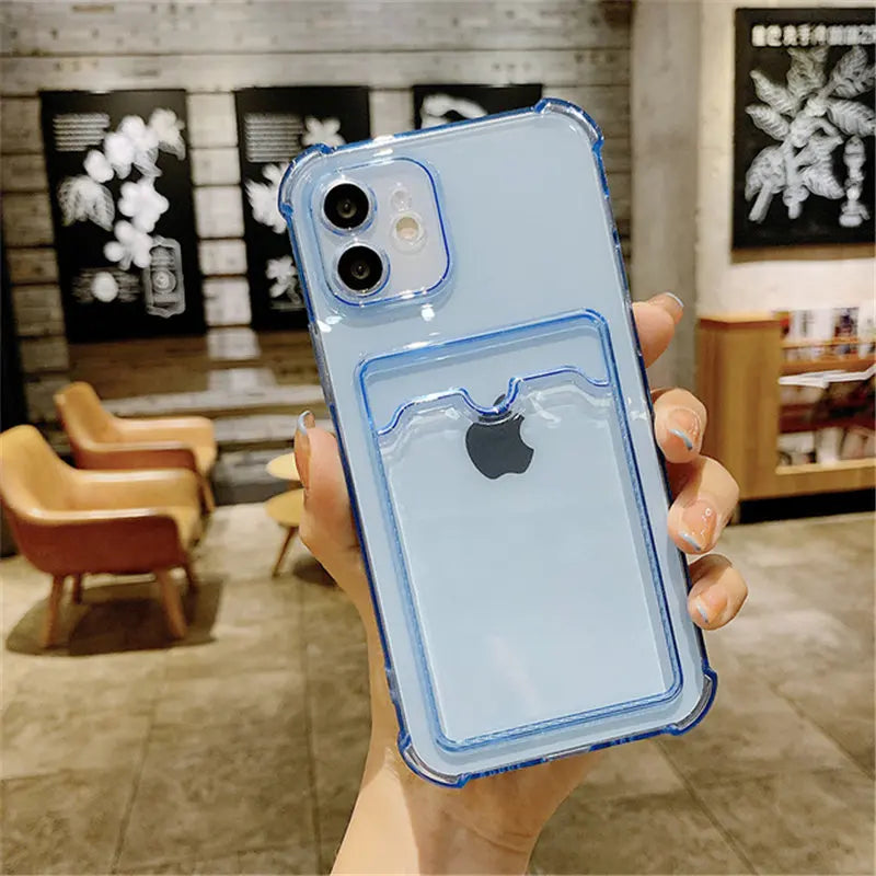 Durable Card Bag Holder Clear Phone Case For iPhone 13 12 11 Pro Max XR X XS SE 2020 7 8 Plus Soft TPU Shockproof Cover