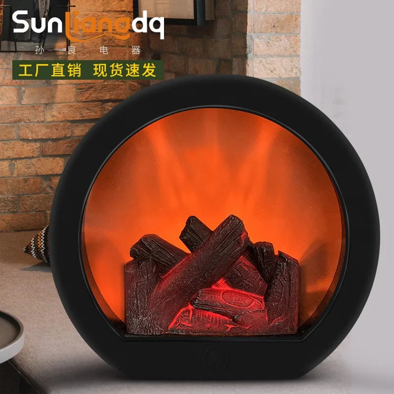 Fireplace Light, Simulated Decorative Night Light, Home Decoration Retro Atmosphere Fireplace LED Charcoal Flame Wind Fireplace