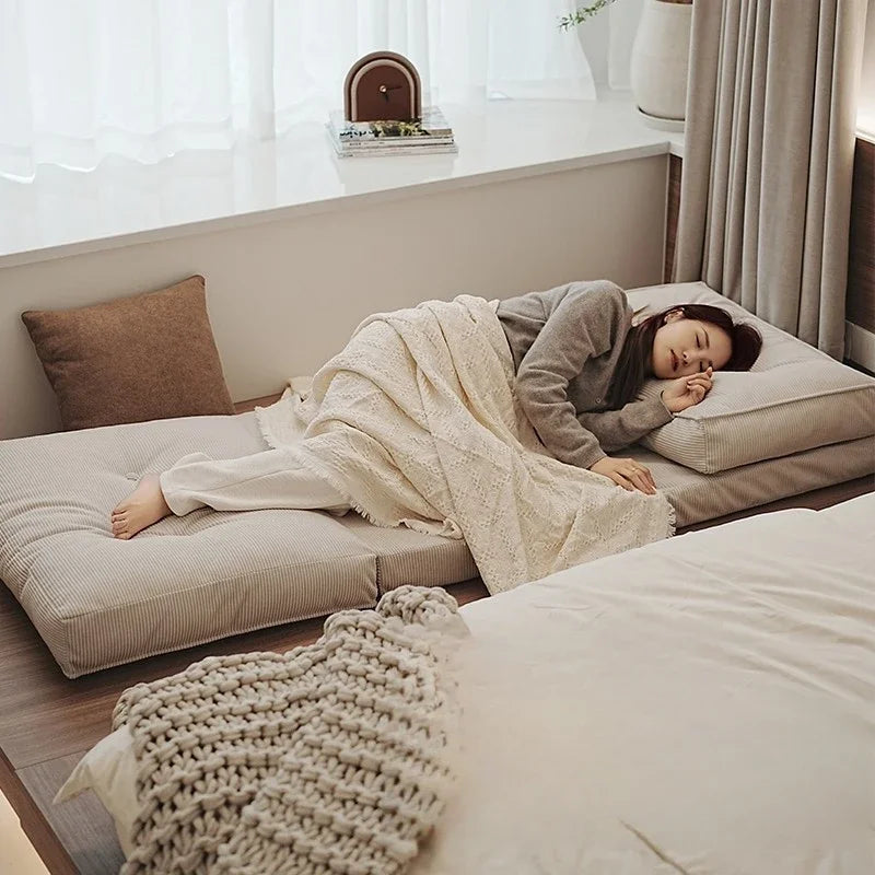 Lazy sofa, creamy style living room, foldable dual-purpose single sofa, small-sized household, reclining or sleeping sofa bed