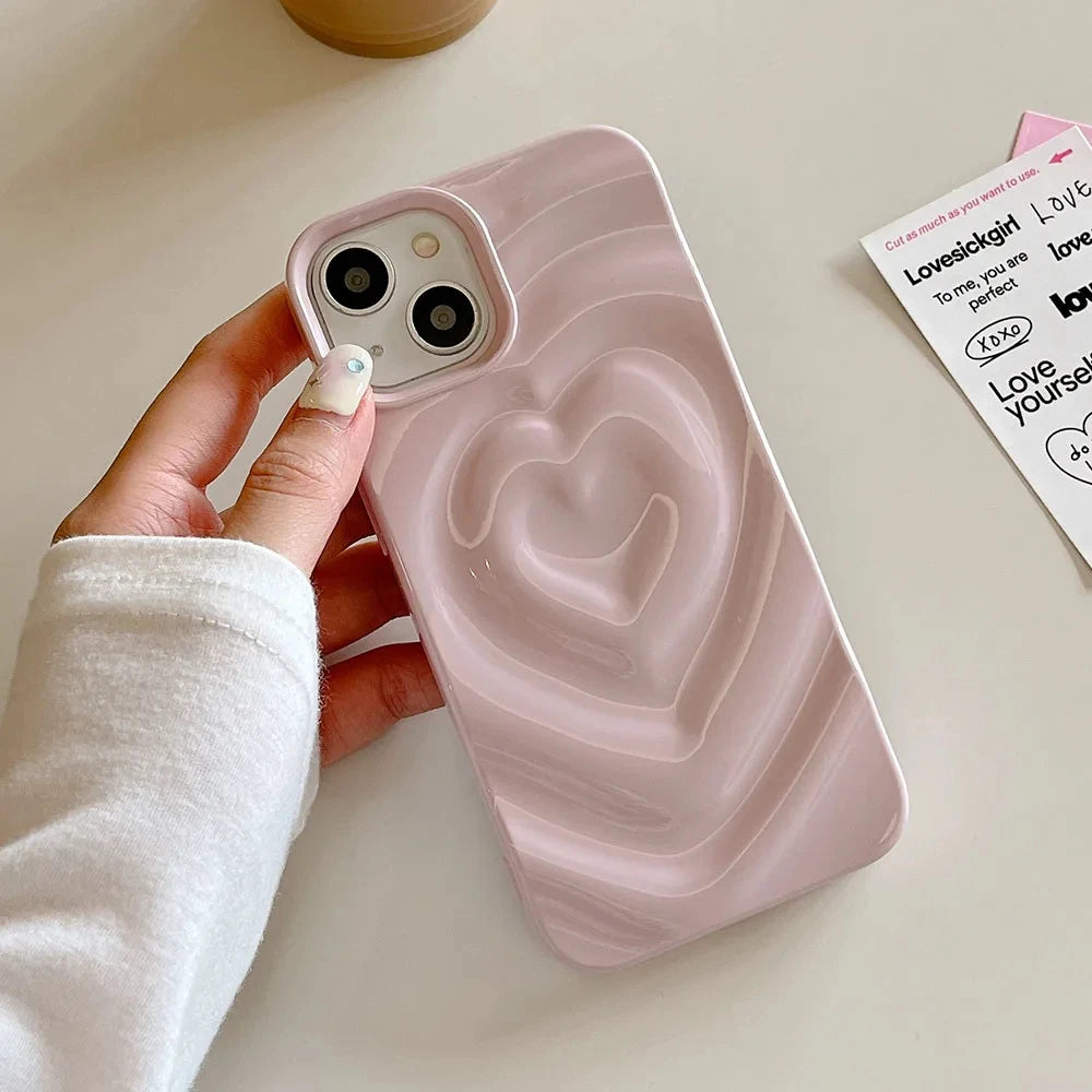 INS Glossy Love Heart Phone Case For iPhone 15 14 Pro Max 13 12 11 Pro Max Cute Fashion Soft Silicone Bumper Shockproof Cover
