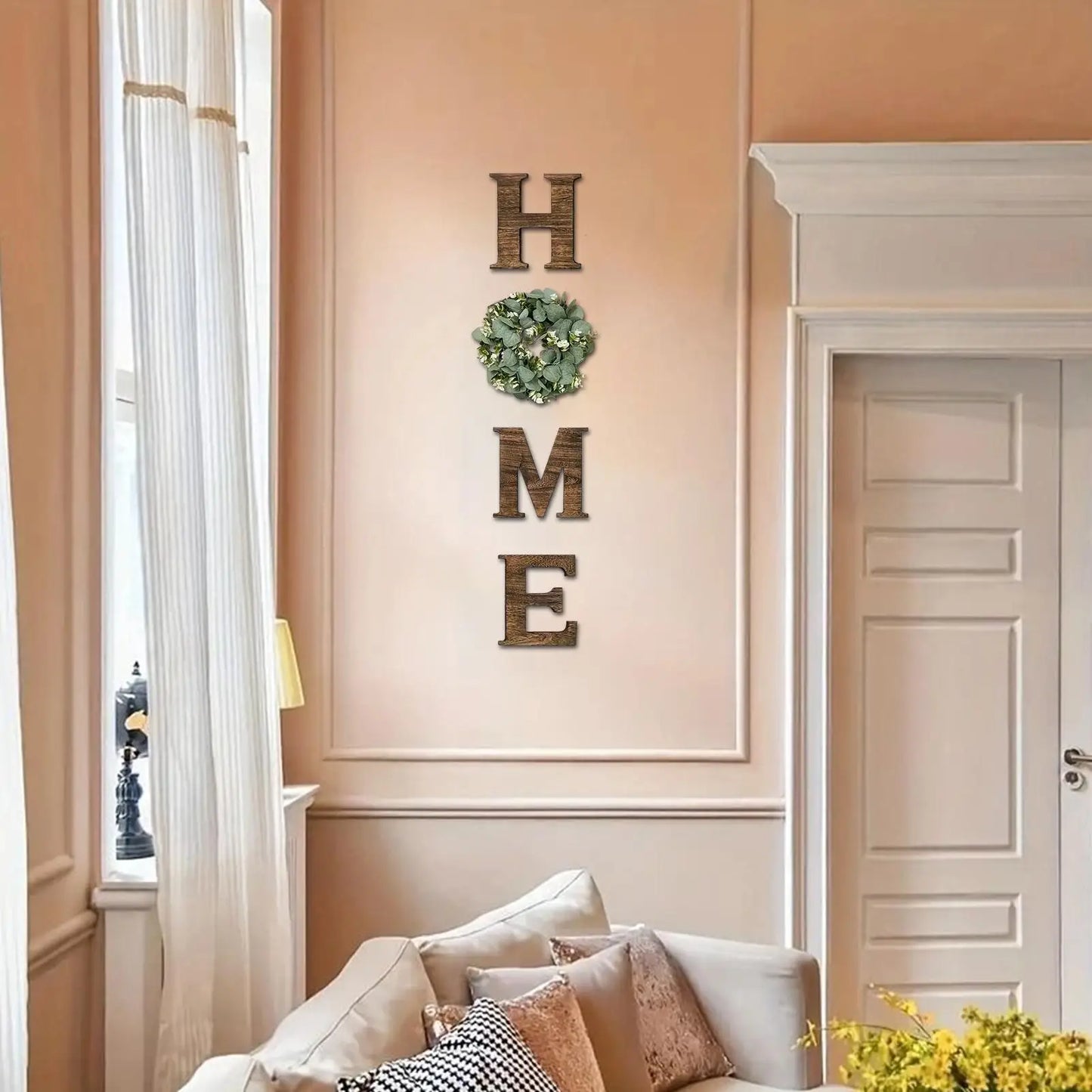 Home Letter Wall Sign Wooden Wall Home Sign Rustic Decor with Artificial Eucalyptus Wreath home decor signs for Kitchen Living