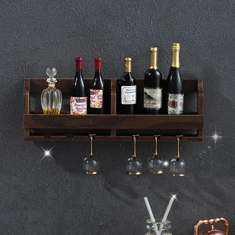 Wooden Wine Rack Figurines Wall Decoration Toys Figurine Art Original Ornaments Mini Funny Wine Shelf Aesthetic Accessories