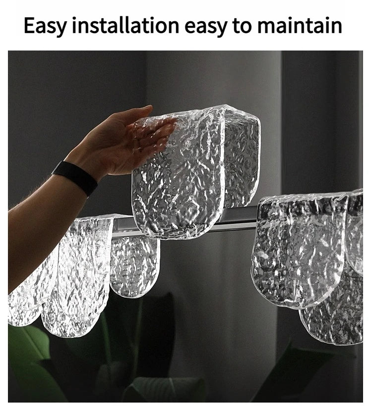 Luxury Living Room LED Chandelier Creative Ice Silk Glass Lamp Home Decoration Dining Room Main Light Bedroom Lighting Fixture