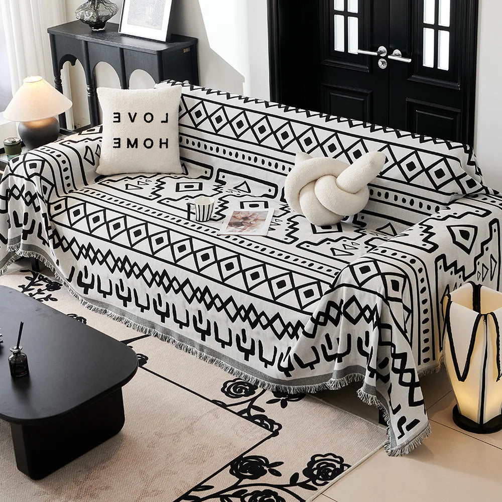 Sofa Towel  with Full Coverage Ins Cream Wind Cotton Yarn Camping Blanket Sofa Cushion Cover All  Season Universal All Inclusive
