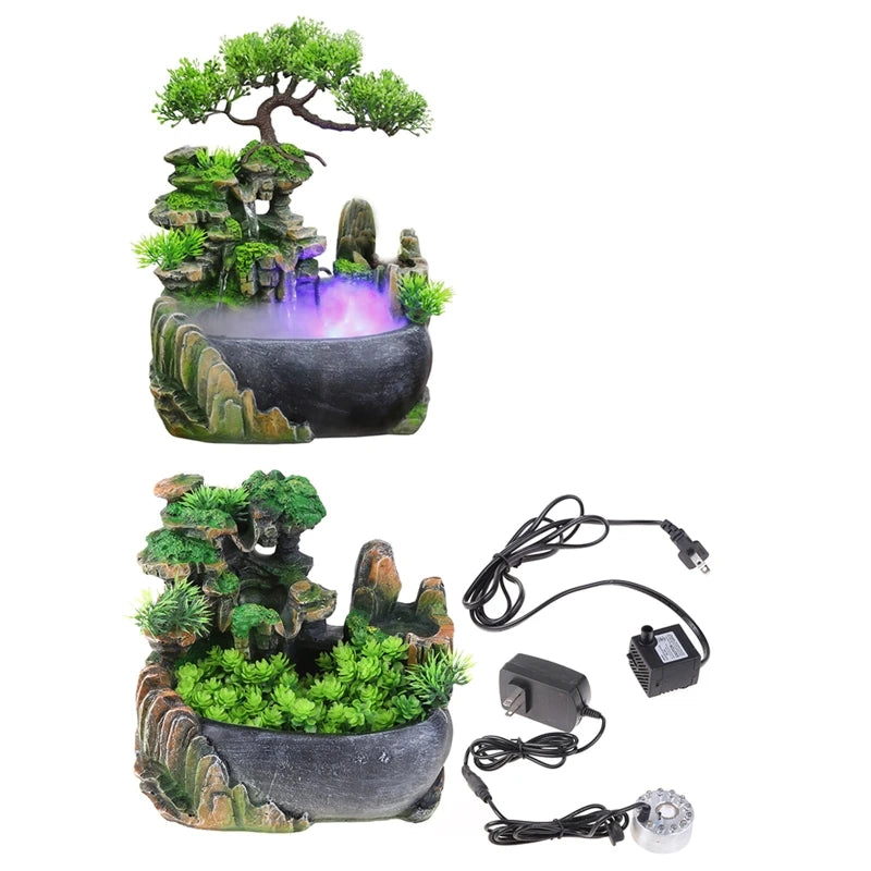 Indoor Desktop Small Rockery Fountain Waterfall with Atomization Resin Ornament