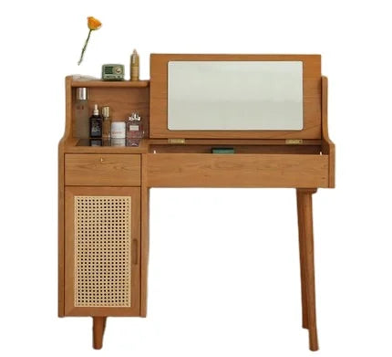 2021 New Dressing Table Bedroom Modern Simple Storage Cabinet Solid Wood Desk Integrated Thailand INS Makeup Table Minimalist