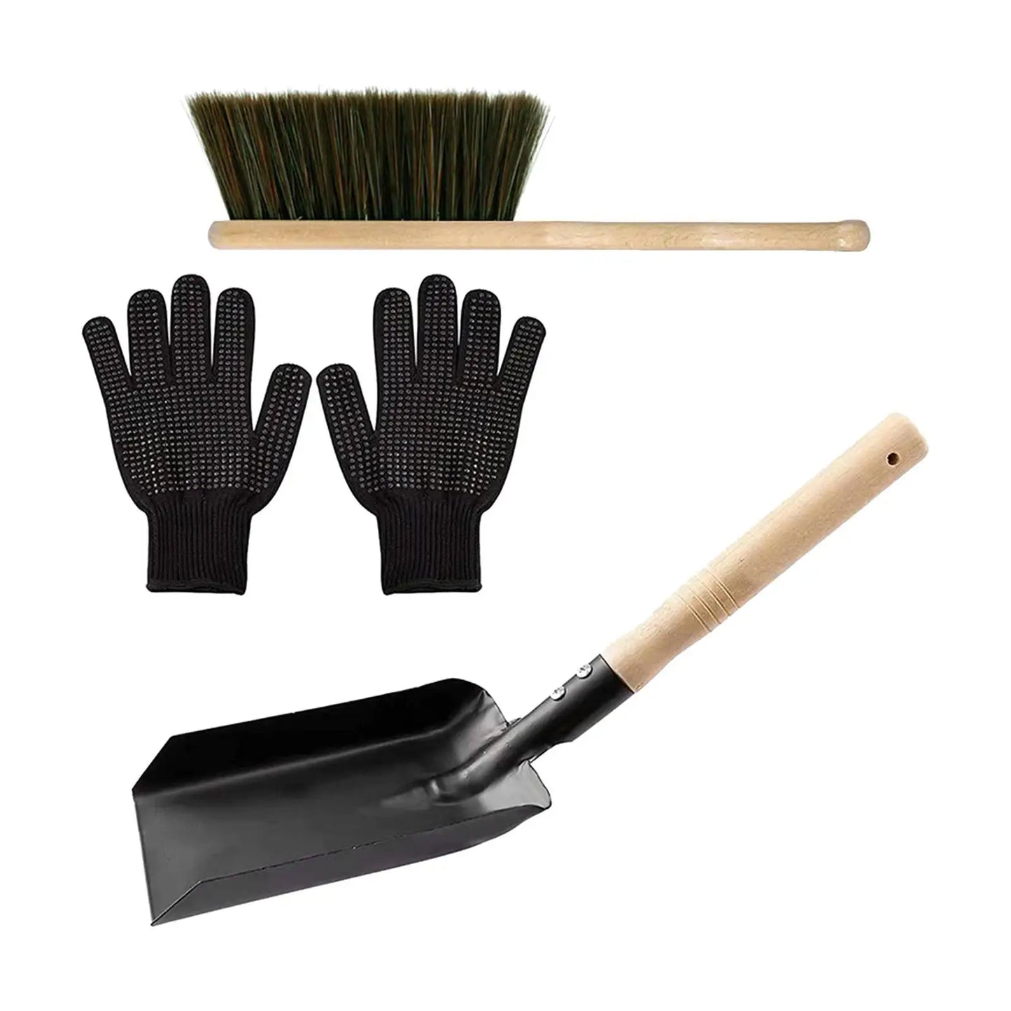 Fire Place Tool Set Hearth Tidy Black Gloves Firepit Wood Burner Accessories Fireplace Broom Steel Shovel and Ash Brush Set