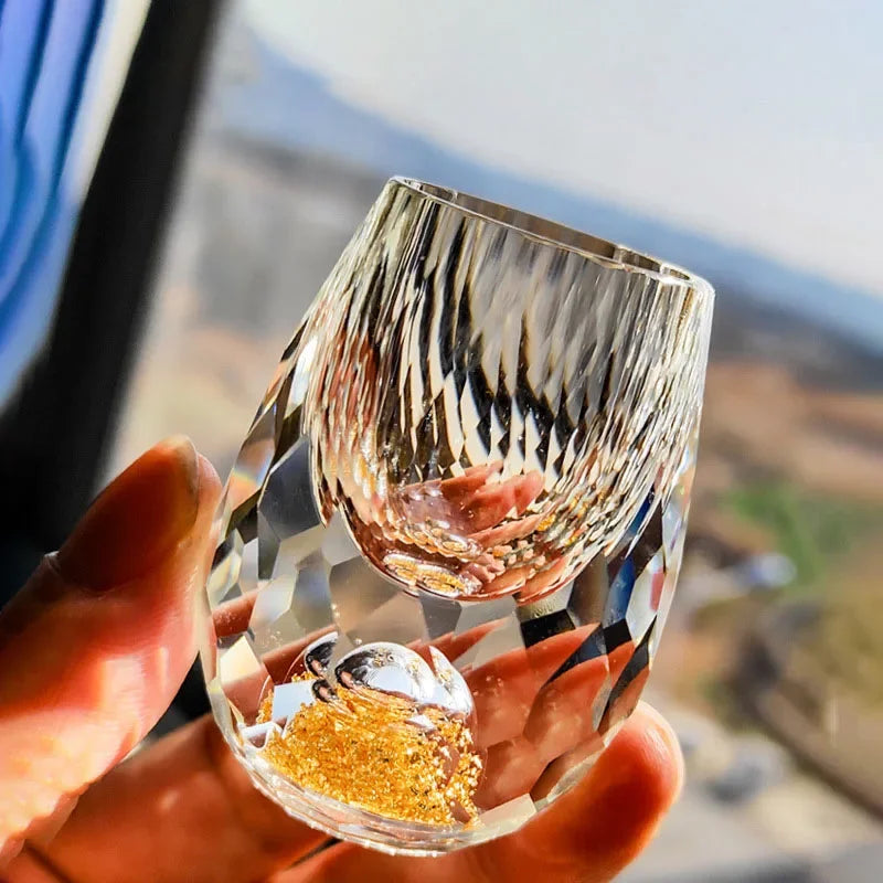 Luxury Crystal Glass Vodka  Sake Shochu Glass Bar Liqueur Double Bottom Gold Foil Glass Tea Cup High-end Gifts Hard Liquor