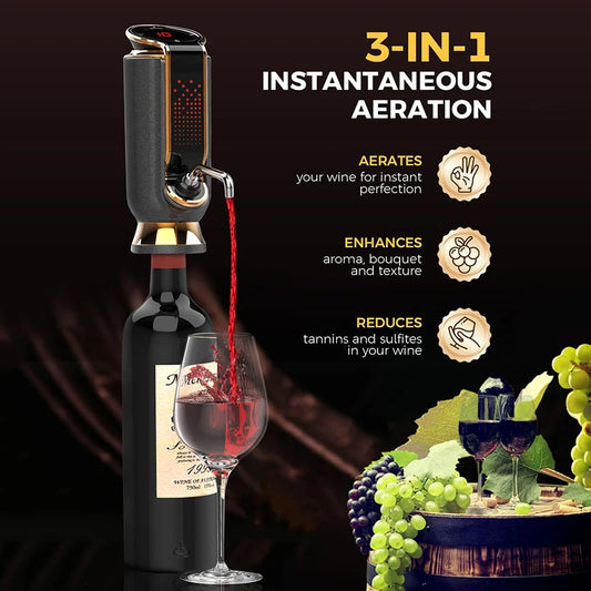 High-End Electric Wine Aerator With Decanter, Dispenser & Vacuum Pump, Touch Screen LED Display; Wine Conservation System.