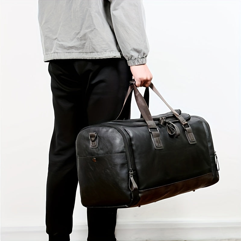 [Genuine Travel Duffel] Durable & Stylish Men's Genuine Travel Duffel Bag - Adjustable Shoulder Straps, Multiple Compartments, Secure Zipper Closure (Black), Luggage for Travel, Weekends, Trips & Daily Use
